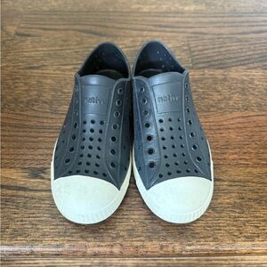 Native Black Perforated Slip-Ons with White Toe